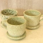 Planters - cup & saucer size10cmX15cm White/Green