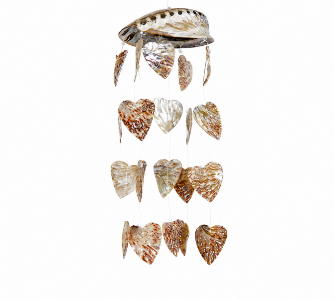 Wind Chime-Abalone Natural Polished Shell with Ablaone Plett Red Polished Heart Shape Shells CodeSC076